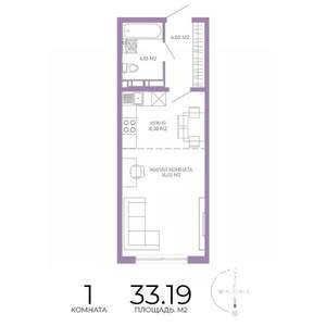 1-к квартира, строящийся дом, 33м2, 7/17 этаж