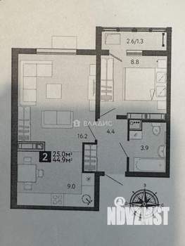 2-к квартира, сданный дом, 45м2, 6/14 этаж
