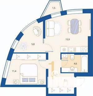 1-к квартира, вторичка, 47м2, 8/16 этаж