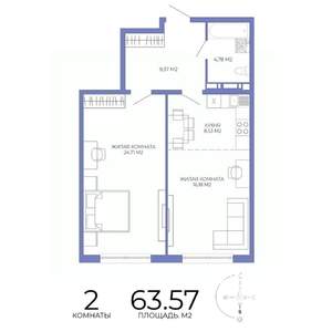2-к квартира, строящийся дом, 64м2, 3/17 этаж