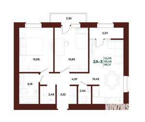 2-к квартира, вторичка, 68м2, 15/17 этаж