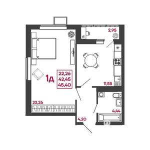 1-к квартира, вторичка, 45м2, 3/17 этаж