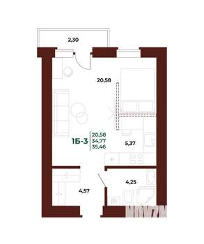 1-к квартира, вторичка, 36м2, 15/17 этаж