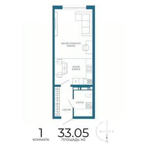 1-к квартира, строящийся дом, 33м2, 4/17 этаж