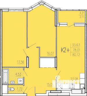 2-к квартира, вторичка, 80м2, 3/18 этаж