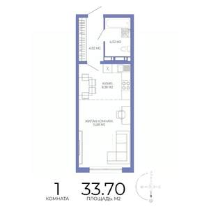 1-к квартира, строящийся дом, 34м2, 5/17 этаж