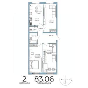 2-к квартира, строящийся дом, 83м2, 12/18 этаж