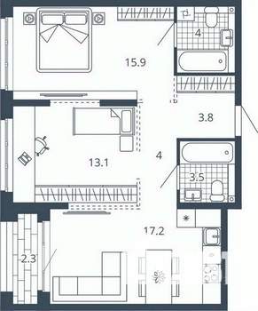 2-к квартира, вторичка, 64м2, 19/23 этаж