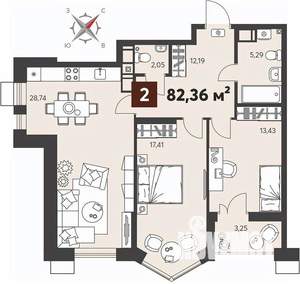 2-к квартира, вторичка, 82м2, 3/18 этаж