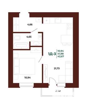 1-к квартира, вторичка, 44м2, 15/17 этаж