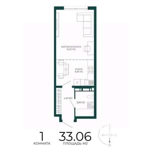 1-к квартира, строящийся дом, 33м2, 8/17 этаж