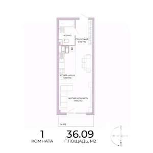 1-к квартира, строящийся дом, 36м2, 4/17 этаж
