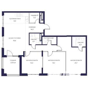 3-к квартира, вторичка, 111м2, 21/21 этаж