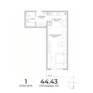 1-к квартира, строящийся дом, 44м2, 14/17 этаж