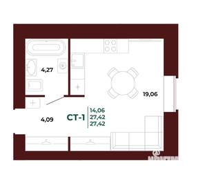Студия квартира, вторичка, 27м2, 12/17 этаж