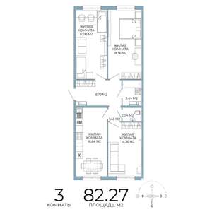 3-к квартира, строящийся дом, 82м2, 3/18 этаж