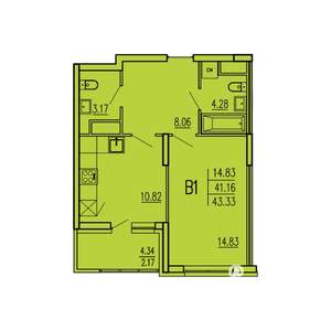 1-к квартира, вторичка, 43м2, 8/17 этаж