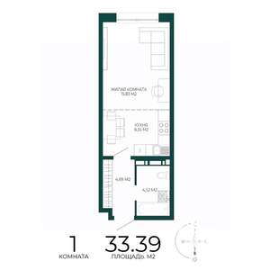1-к квартира, строящийся дом, 33м2, 2/17 этаж