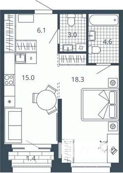 1-к квартира, вторичка, 47м2, 20/24 этаж