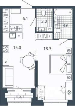 1-к квартира, вторичка, 47м2, 15/23 этаж