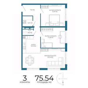 3-к квартира, строящийся дом, 76м2, 3/17 этаж