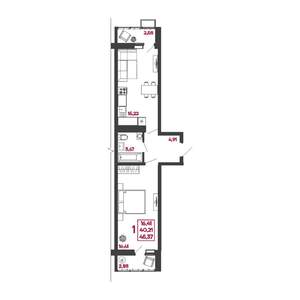 1-к квартира, вторичка, 45м2, 2/17 этаж