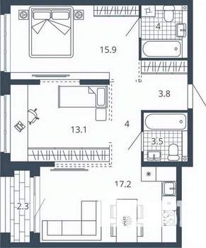 2-к квартира, вторичка, 64м2, 16/24 этаж