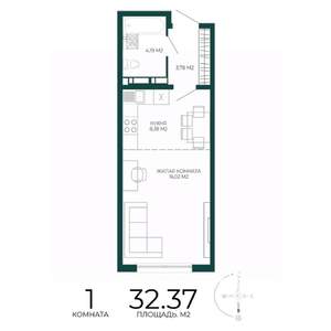 1-к квартира, строящийся дом, 32м2, 12/17 этаж