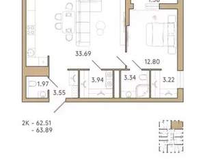 3-к квартира, вторичка, 64м2, 5/9 этаж