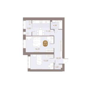 2-к квартира, вторичка, 61м2, 3/4 этаж