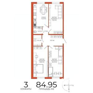 3-к квартира, строящийся дом, 85м2, 8/18 этаж