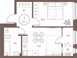 1-к квартира, вторичка, 41м2, 3/16 этаж