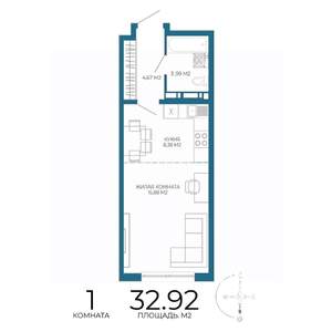 1-к квартира, строящийся дом, 33м2, 4/17 этаж