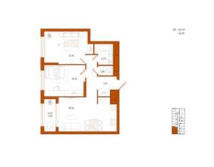 2-к квартира, вторичка, 57м2, 3/18 этаж