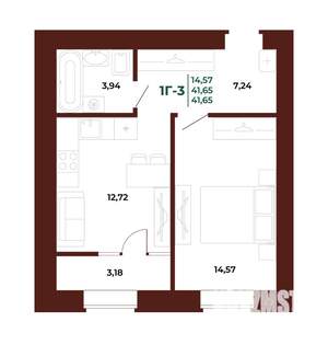 1-к квартира, вторичка, 42м2, 8/17 этаж