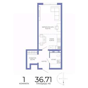 1-к квартира, строящийся дом, 37м2, 16/17 этаж