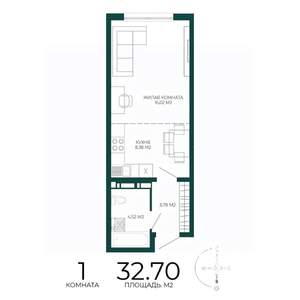 1-к квартира, строящийся дом, 33м2, 7/17 этаж