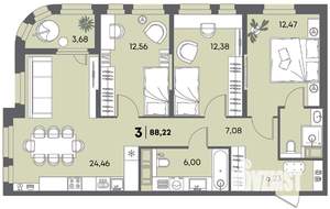 3-к квартира, вторичка, 88м2, 18/18 этаж
