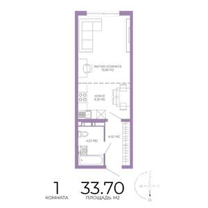 1-к квартира, строящийся дом, 34м2, 4/17 этаж