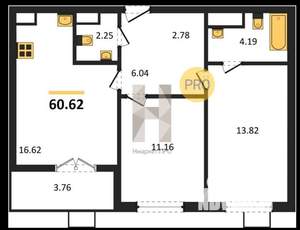2-к квартира, вторичка, 61м2, 11/17 этаж