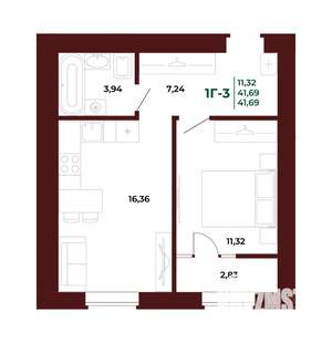 1-к квартира, вторичка, 42м2, 14/17 этаж