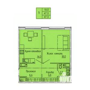 1-к квартира, строящийся дом, 48м2, 4/18 этаж