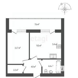 1-к квартира, строящийся дом, 44м2, 14/15 этаж