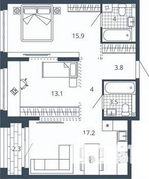 2-к квартира, вторичка, 64м2, 7/24 этаж