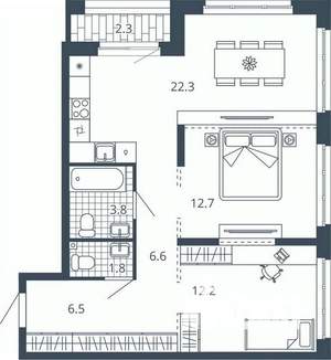 2-к квартира, вторичка, 68м2, 5/24 этаж
