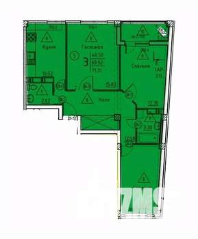 3-к квартира, строящийся дом, 71м2, 18/18 этаж