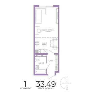 1-к квартира, строящийся дом, 33м2, 4/17 этаж
