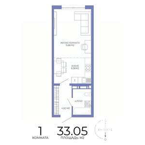 1-к квартира, строящийся дом, 33м2, 4/17 этаж