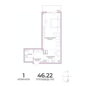 1-к квартира, строящийся дом, 46м2, 3/17 этаж
