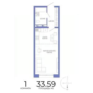 1-к квартира, строящийся дом, 34м2, 2/17 этаж
